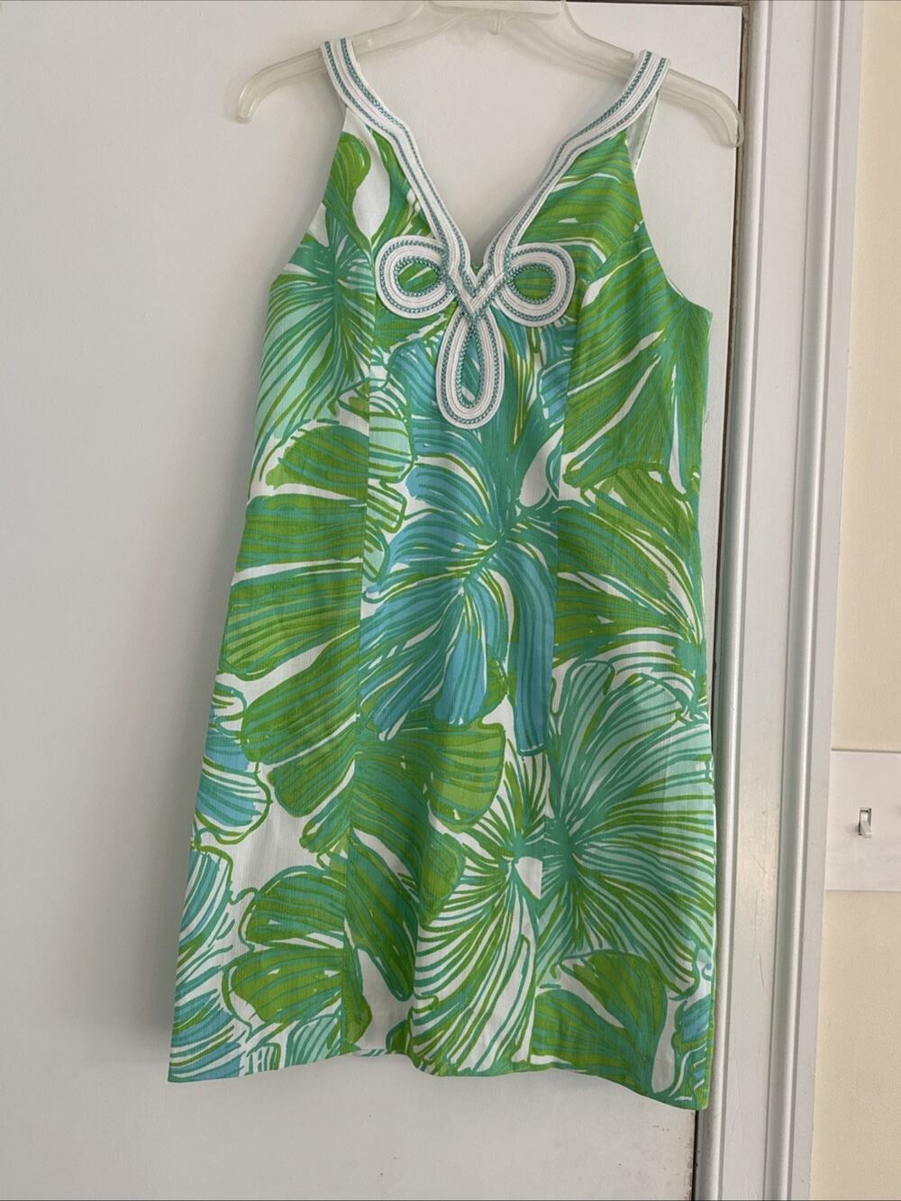 Lilly Pulitzer Tessa Shift Dress With Green Sheen Fronds Size 2